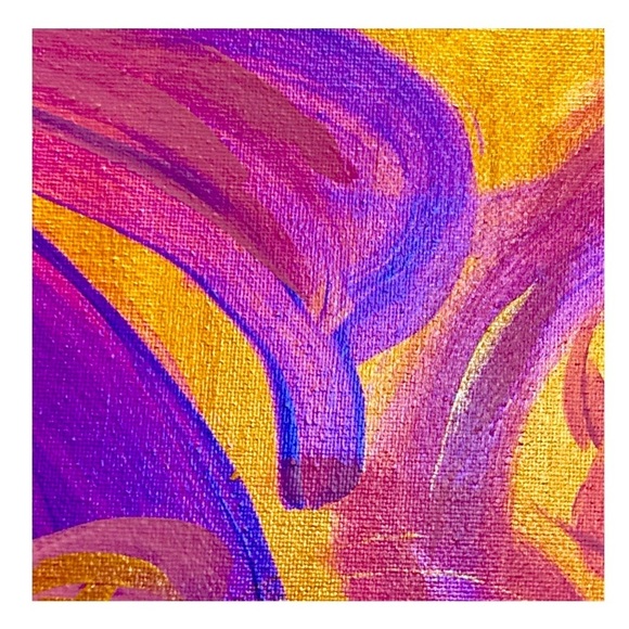 Relois Original Abstract Paintings (2) on Canvas. Pink, Purple, Gold. 20”x16” - Picture 2 of 10